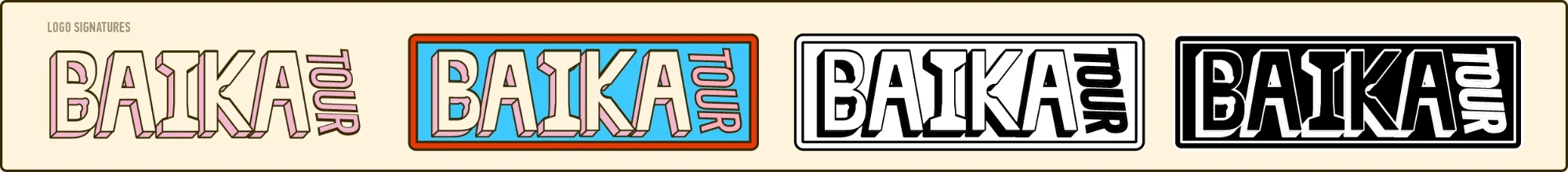The Baika Tour logo in four versions