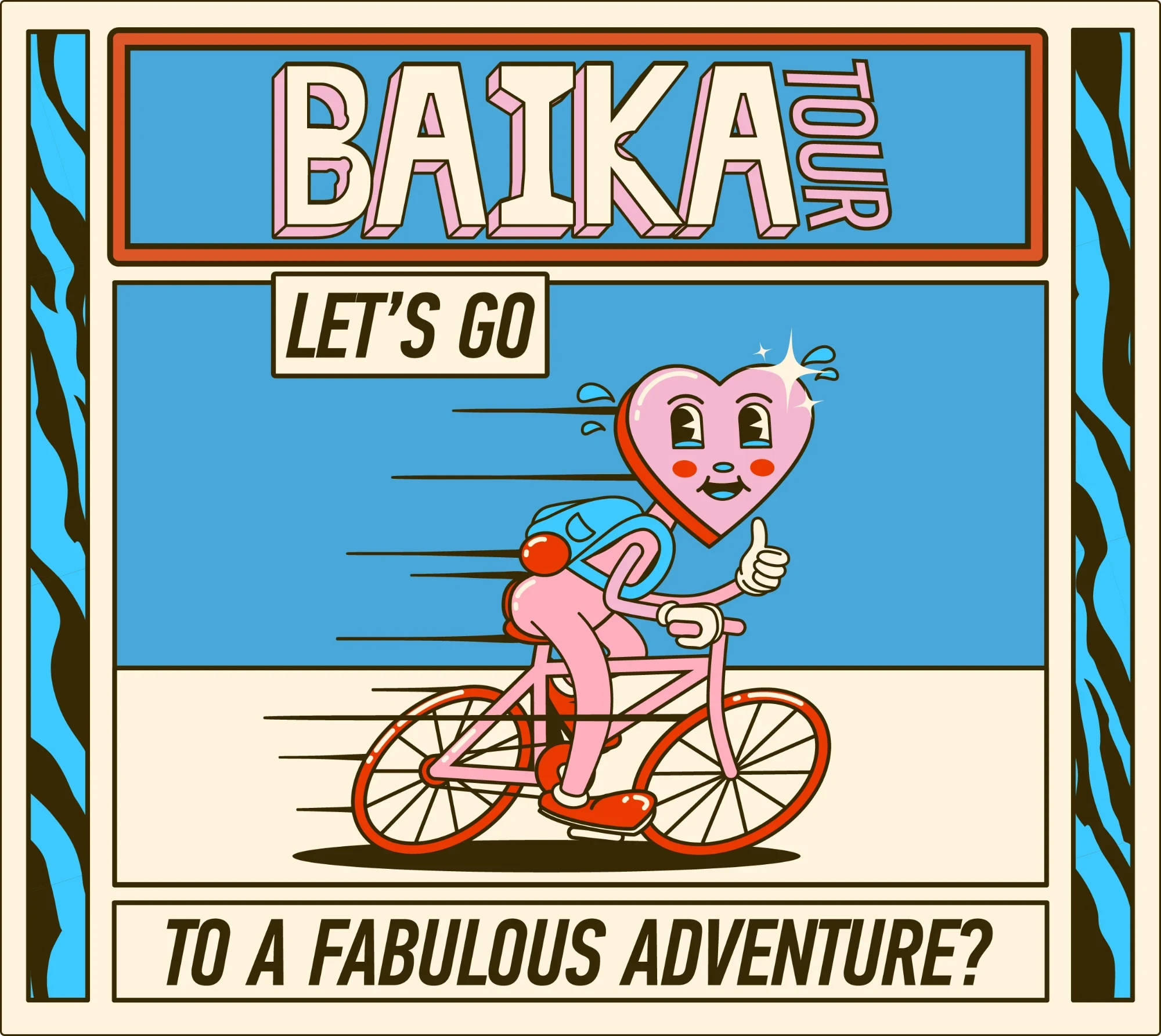 Baika Tour poster: a heart riding a bike