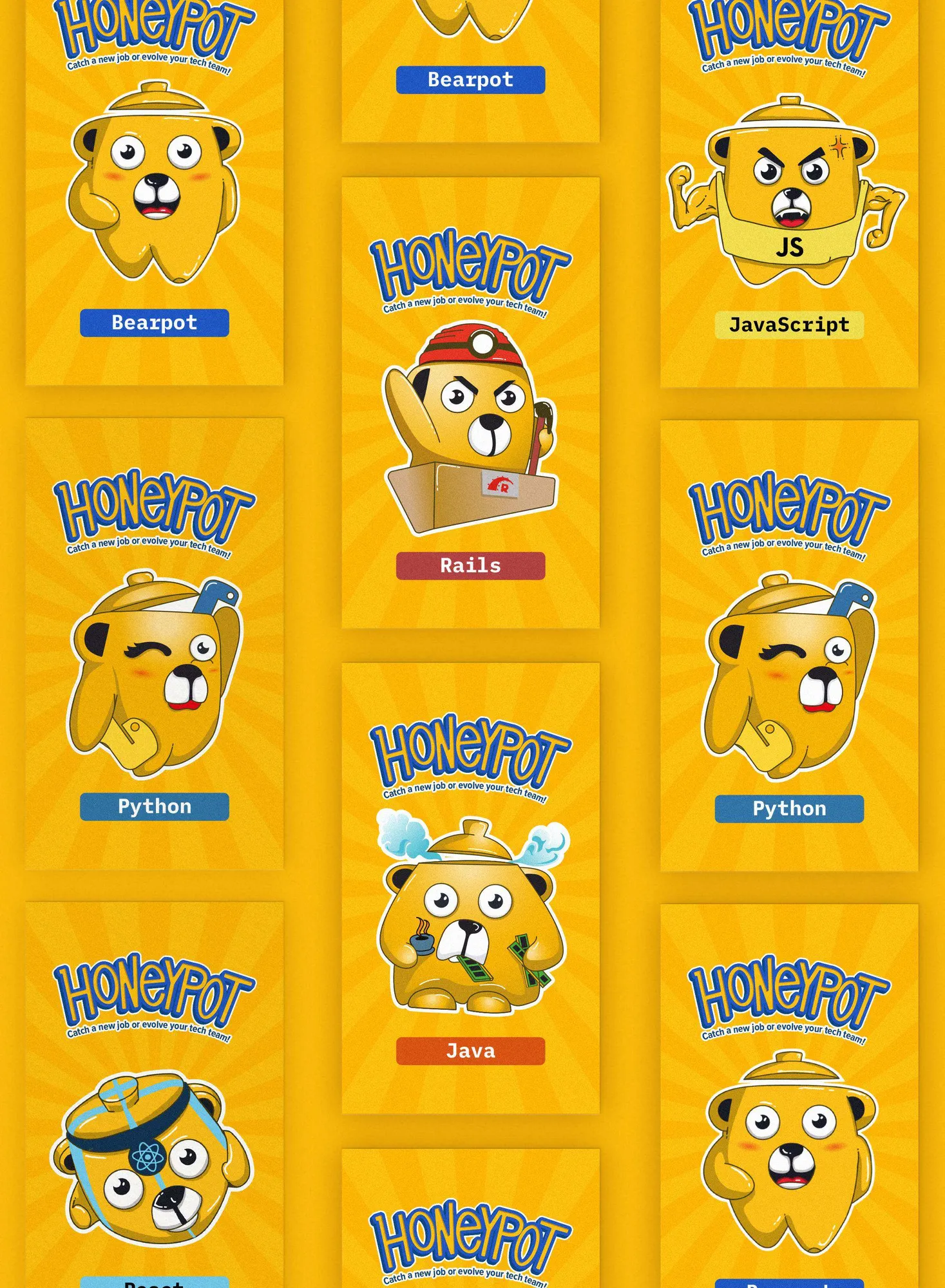 Coffee can labels, one bear per programming language