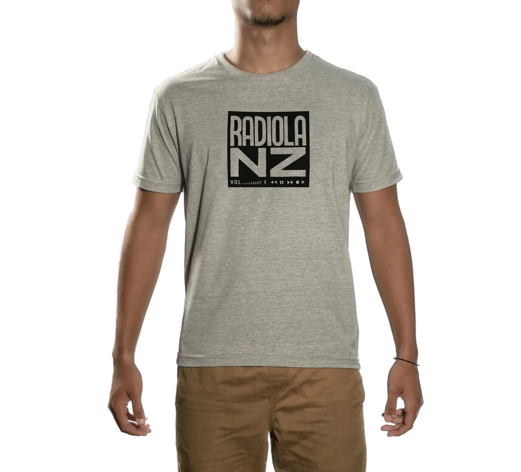 Grey t-shirt with the Radiola NZ box