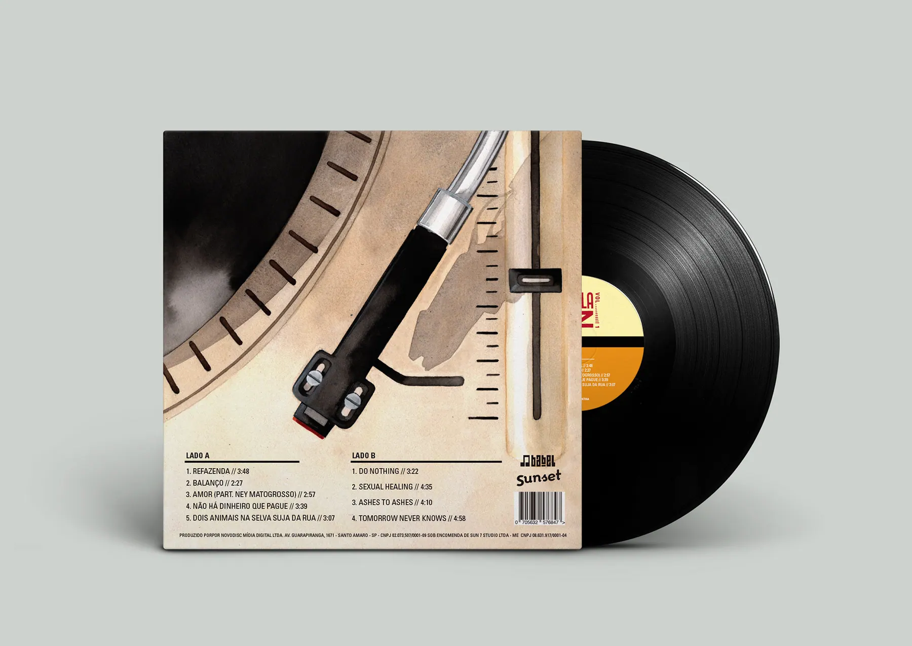 Vinyl back cover with a turntable