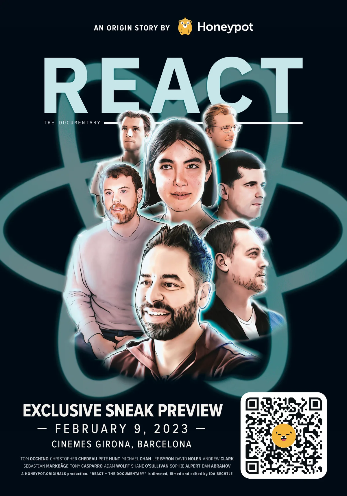 Poster for the Barcelona sneak preview, with a ticket QR code