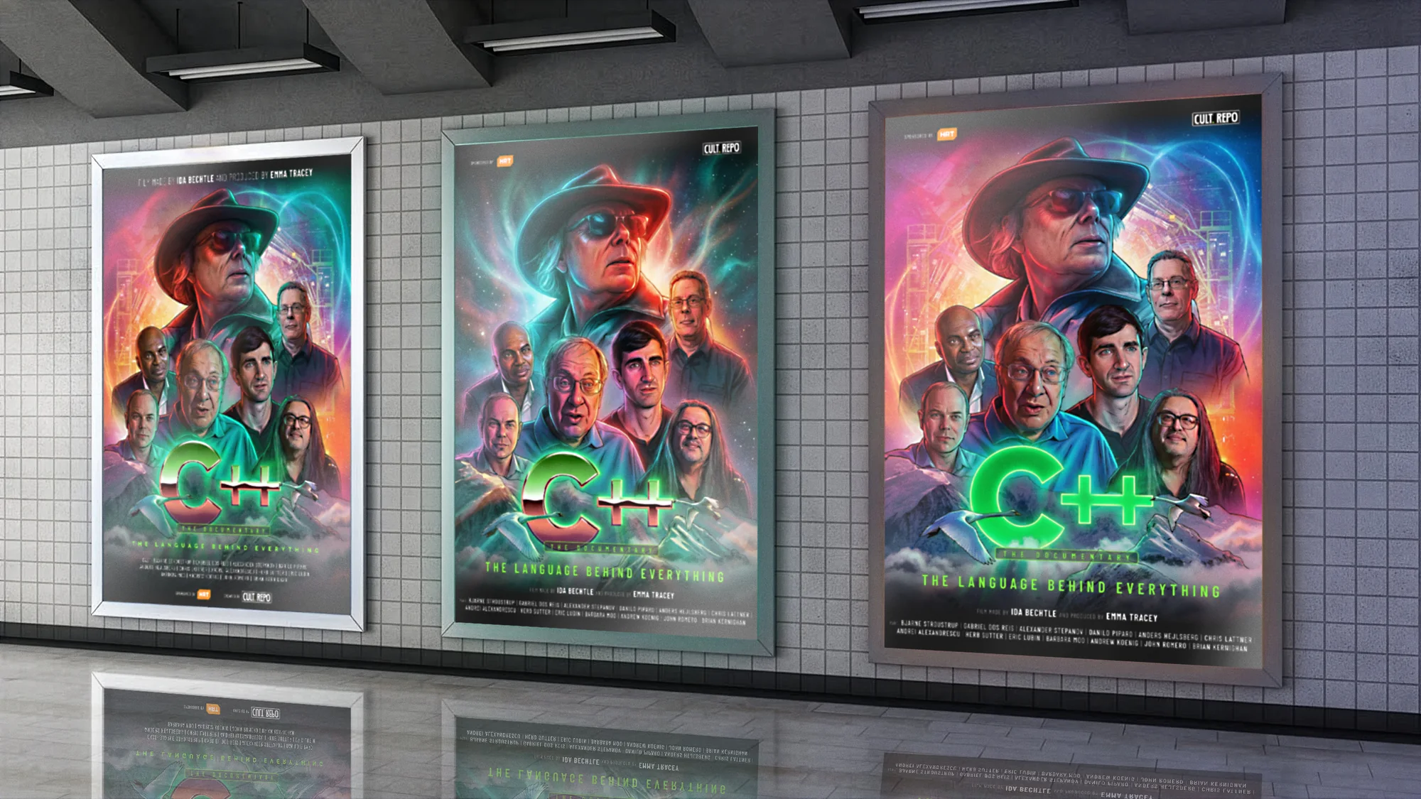 C++ posters on a subway wall