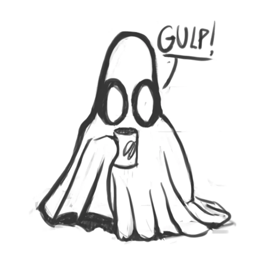 Sketch: a ghost gulping a drink