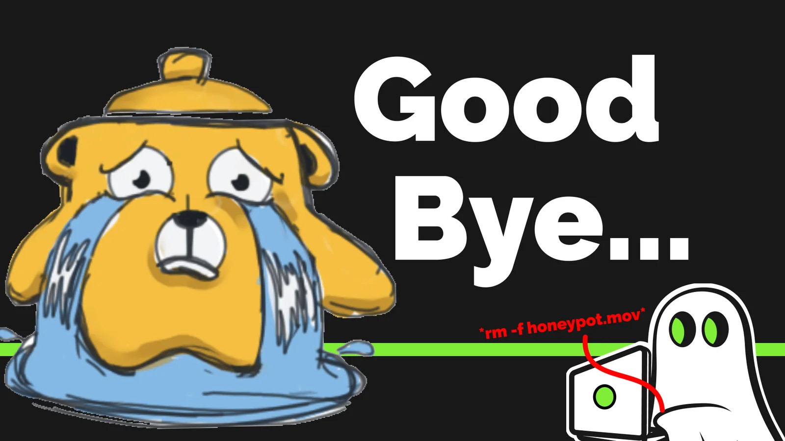 YouTube thumbnail: the Honeypot bear in tears, 'Good Bye...'