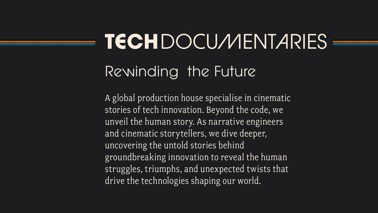 The wordmark with the line Rewinding the future and the company pitch