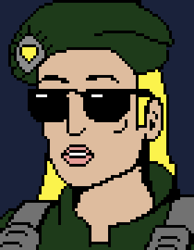 Pixel sprite: a soldier in sunglasses
