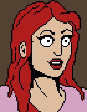 Pixel sprite: a red-haired woman